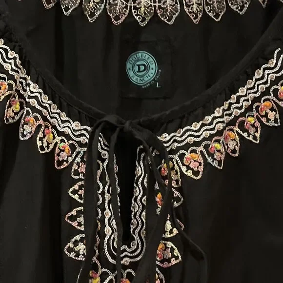 Double D Ranch Embroidered Blouse/Dress Size L Western Wear, Boho, Floral - Picture 3 of 8